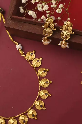 Traditional Gold Plated Necklace and Earrings Set