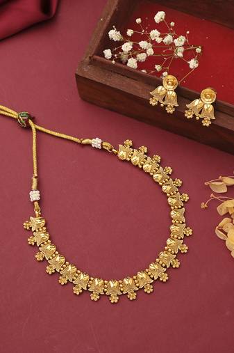 Antique Round Gold Plated Necklace Set With Earrings