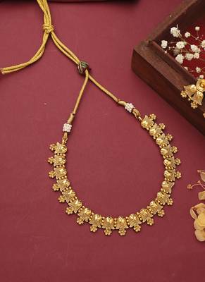 Antique Round Gold Plated Necklace Set With Earrings 2