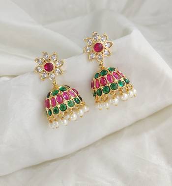Gold toned kemp jhumka jhumki earrings 2