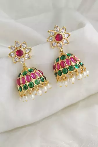 Gold toned kemp jhumka jhumki earrings