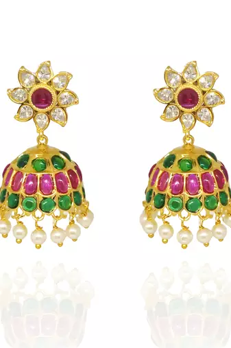 Gold toned kemp jhumka jhumki earrings