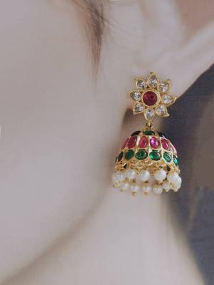 Gold toned kemp jhumka jhumki earrings 4