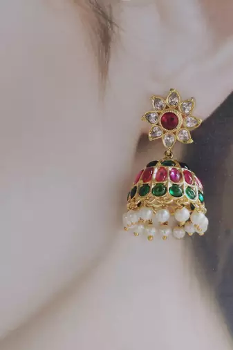 Gold toned kemp jhumka jhumki earrings