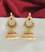 Gold toned kemp jhumka jhumki earrings ruby emerald