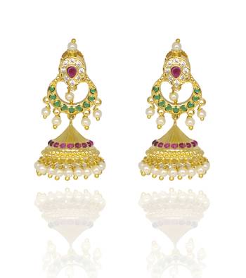 Gold toned kemp jhumka jhumki earrings ruby emerald 2
