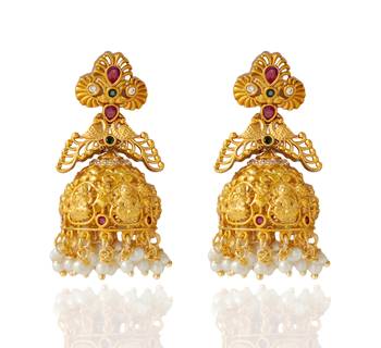 Matt Gold Lakshmi Temple Jhumka jhumki Earrings 1