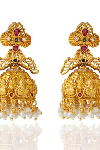 Matt Gold Lakshmi Temple Jhumka jhumki Earrings
