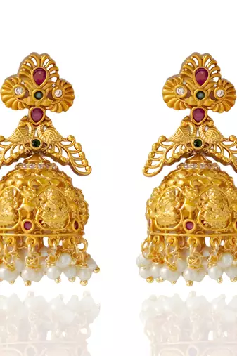 Matt Gold Lakshmi Temple Jhumka jhumki Earrings