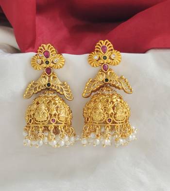Matt Gold Lakshmi Temple Jhumka jhumki Earrings 2