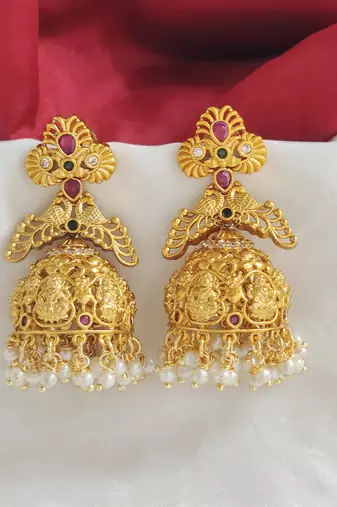 Matt Gold Lakshmi Temple Jhumka jhumki Earrings