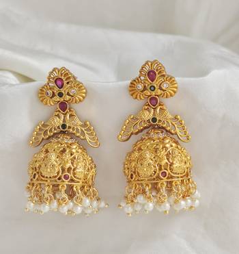 Matt Gold Lakshmi Temple Jhumka jhumki Earrings 3