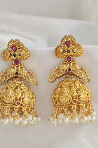 Matt Gold Lakshmi Temple Jhumka jhumki Earrings