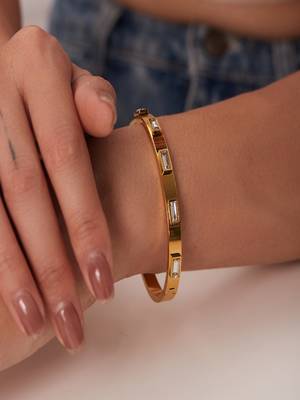 White stone 18k plated stainless steel cuff bracelet 1