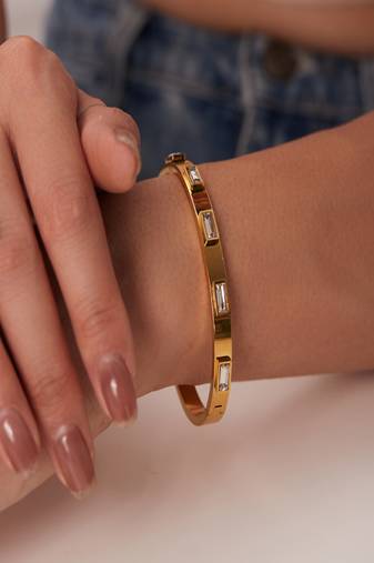 White stone 18k plated stainless steel cuff bracelet