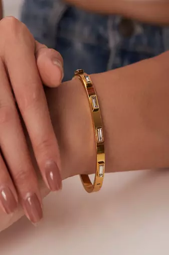 White stone 18k plated stainless steel cuff bracelet