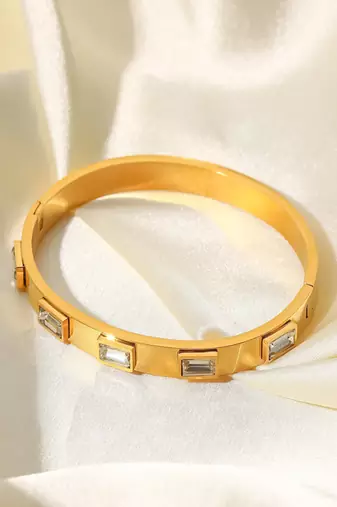 White stone 18k plated stainless steel cuff bracelet