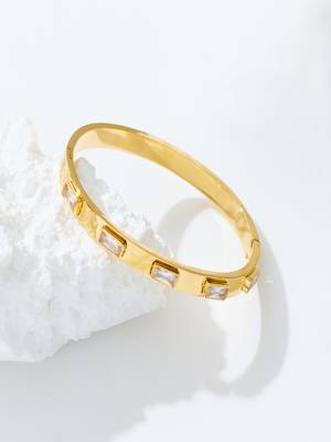 White stone 18k plated stainless steel cuff bracelet 5