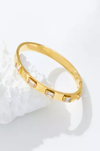 White stone 18k plated stainless steel cuff bracelet