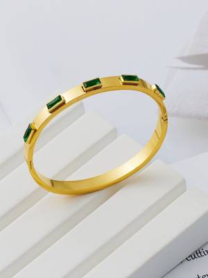 Green stone 18k plated stainless steel cuff bracelet 1