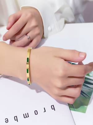 Green stone 18k plated stainless steel cuff bracelet 2