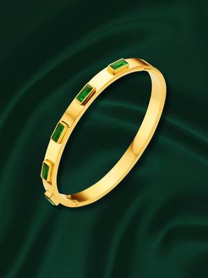 Green stone 18k plated stainless steel cuff bracelet 3
