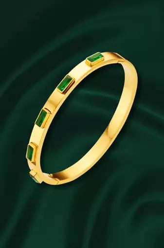 Green stone 18k plated stainless steel cuff bracelet