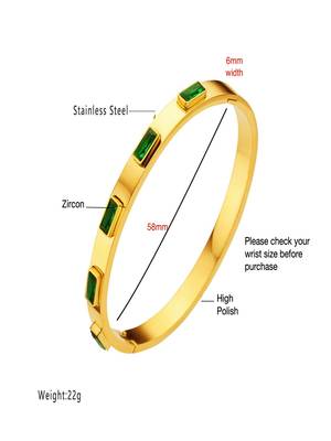 Green stone 18k plated stainless steel cuff bracelet 4