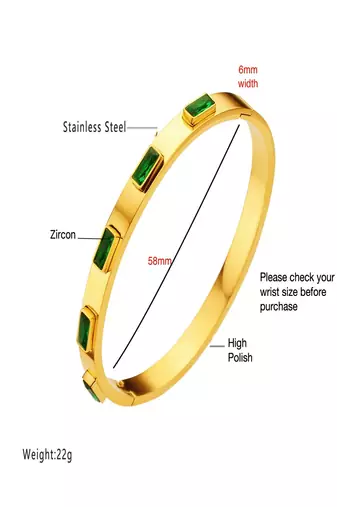 Green stone 18k plated stainless steel cuff bracelet