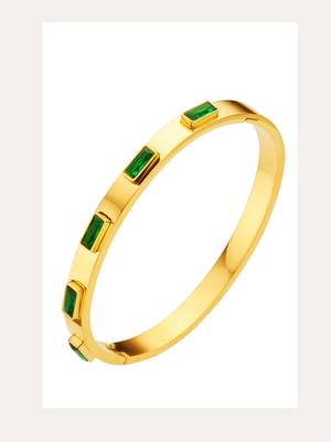 Green stone 18k plated stainless steel cuff bracelet 5