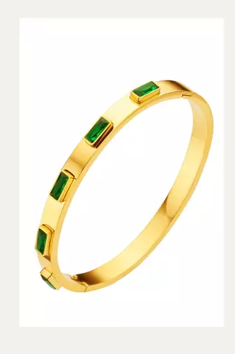 Green stone 18k plated stainless steel cuff bracelet