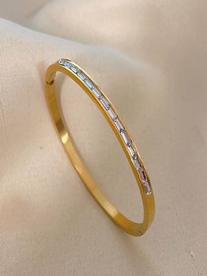 White zircon 18k plated stainless steel cuff bracelet 1