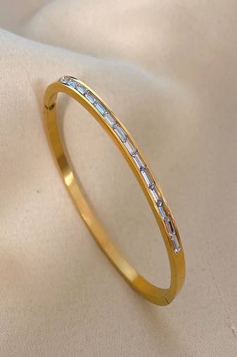 White zircon 18k plated stainless steel cuff bracelet