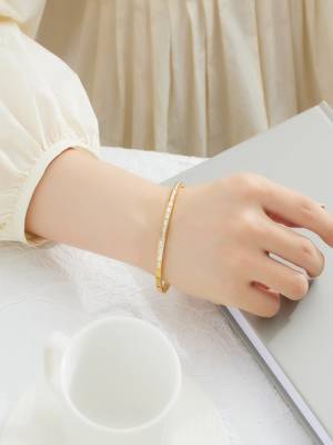 White zircon 18k plated stainless steel cuff bracelet 2