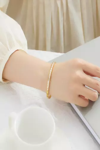 White zircon 18k plated stainless steel cuff bracelet