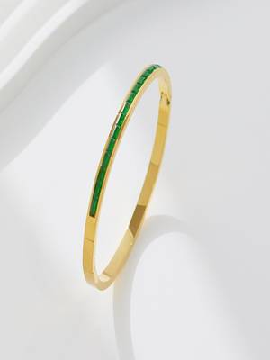Green zircon 18k plated stainless steel cuff bracelet 1