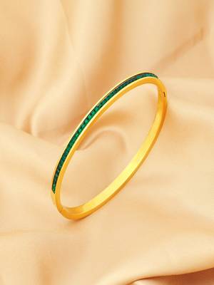 Green zircon 18k plated stainless steel cuff bracelet 2
