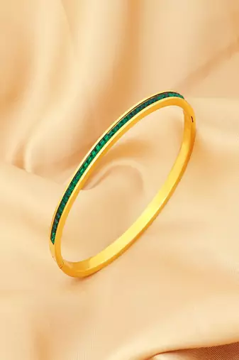 Green zircon 18k plated stainless steel cuff bracelet