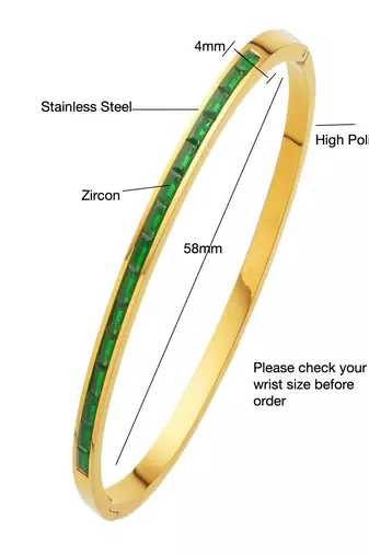 Green zircon 18k plated stainless steel cuff bracelet