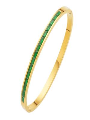 Green zircon 18k plated stainless steel cuff bracelet 4