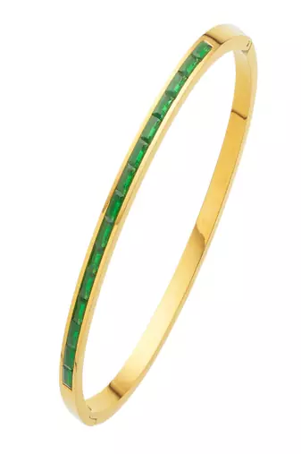 Green zircon 18k plated stainless steel cuff bracelet