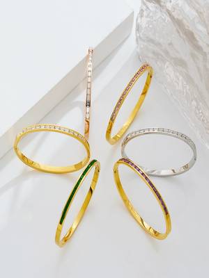 Green zircon 18k plated stainless steel cuff bracelet 5