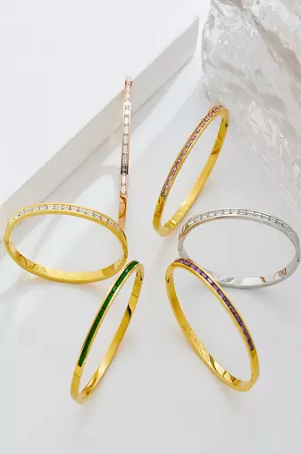 Green zircon 18k plated stainless steel cuff bracelet