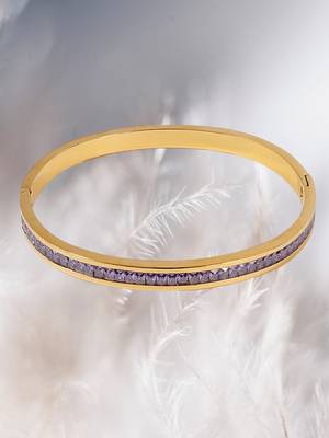 Purple zircon 18k plated stainless steel cuff bracelet 1