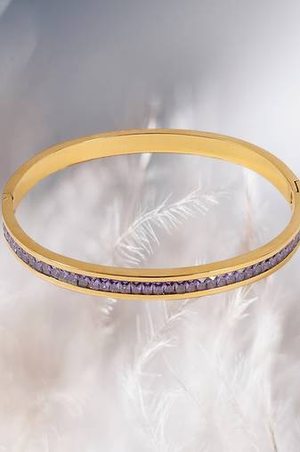 Purple zircon 18k plated stainless steel cuff bracelet