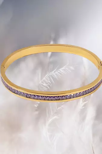 Purple zircon 18k plated stainless steel cuff bracelet