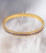 Purple zircon 18k plated stainless steel cuff bracelet