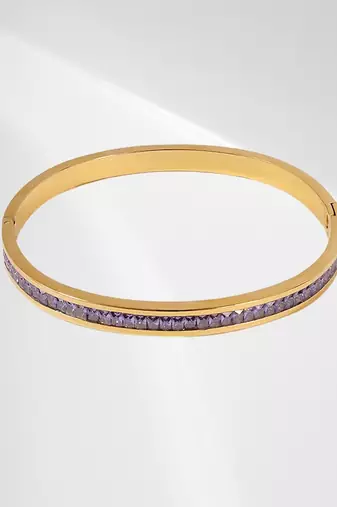 Purple zircon 18k plated stainless steel cuff bracelet