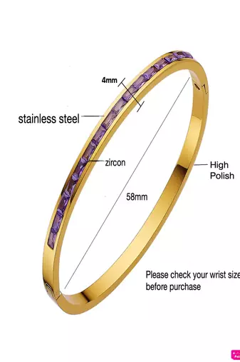 Purple zircon 18k plated stainless steel cuff bracelet