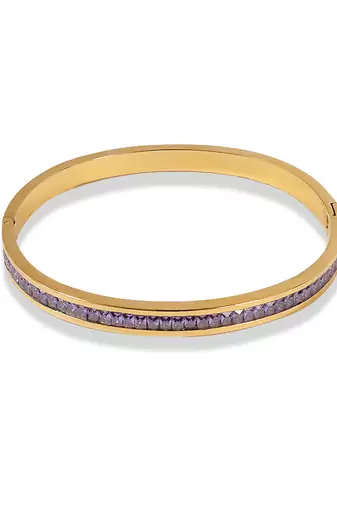 Purple zircon 18k plated stainless steel cuff bracelet